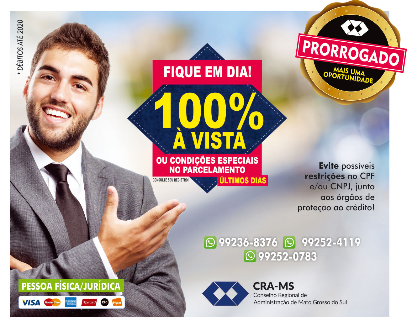 Com Refis Especial prorrogado, CRA-MS alerta inadimplentes e oferece oportunidades